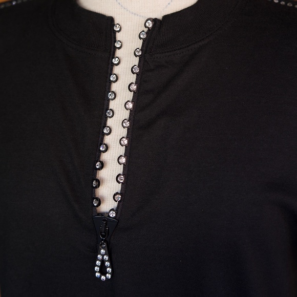 Vintage Christine Alexander 100% Cotton Jewel Studded Zipper Black Shirt Size S - Picture 4 of 17